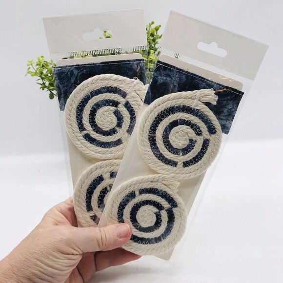 Rope Car Coasters Boho One Set of 2 Cotton Fabric Machine Washable Navy Galaxy - Picture 2 of 3